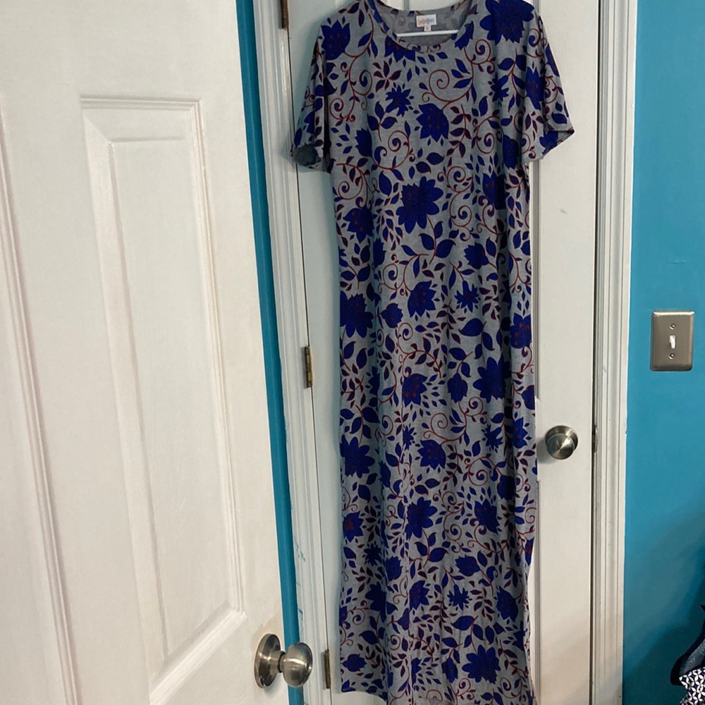 LuLaRoe Blue and Red Floral Maxi Dress